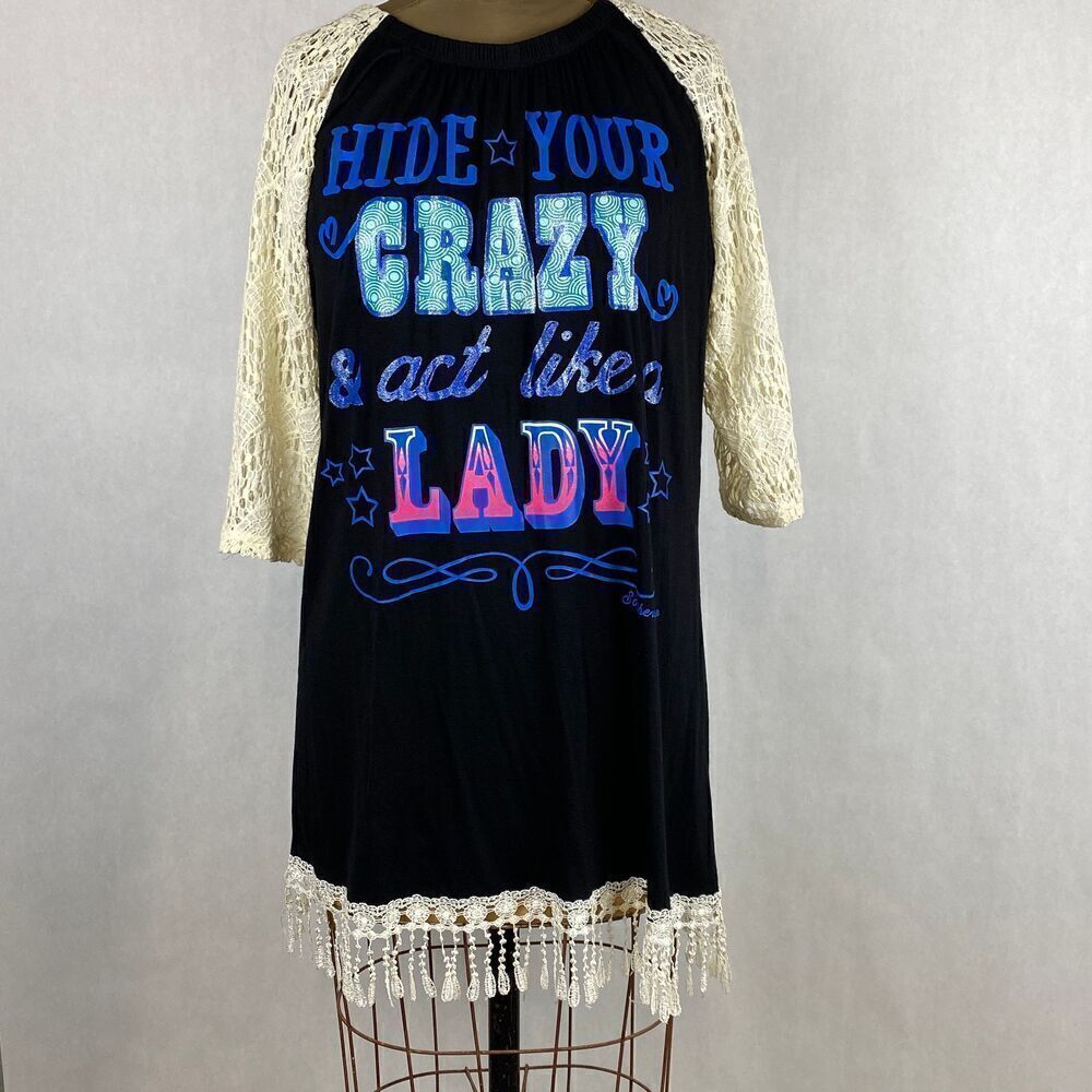 Southern Grace Hide Your Crazy Shirt Size Medium Black Lace Graphic